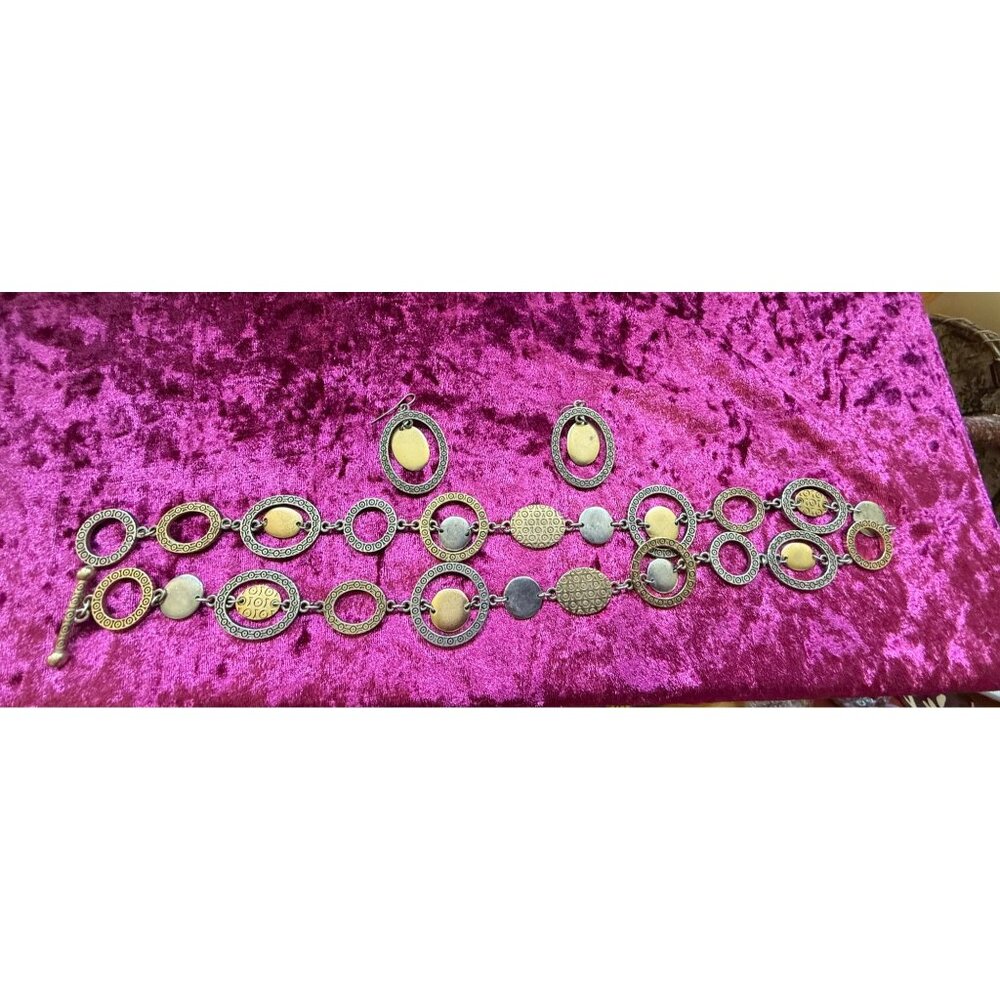 Premier Designs Multitone Metal 24" Necklace & Matching Oval Earrings